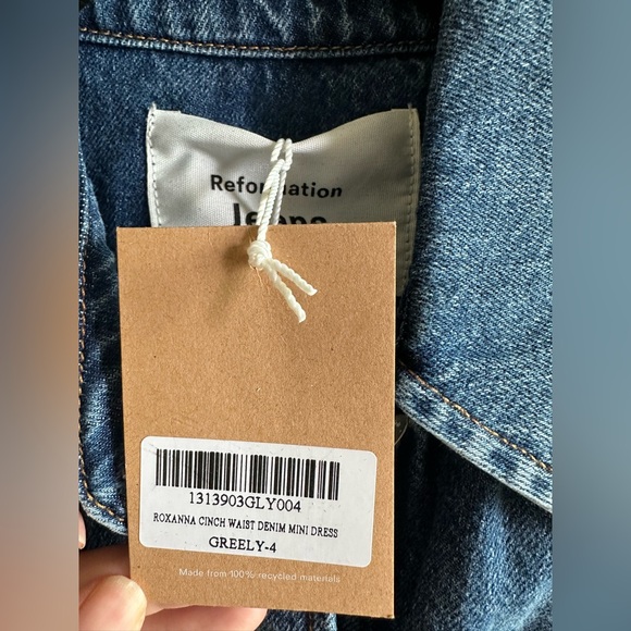 NWT Size 4 Reformation Roxanna Cinch Waist Denim Mini Dress - Picture 9 of 15